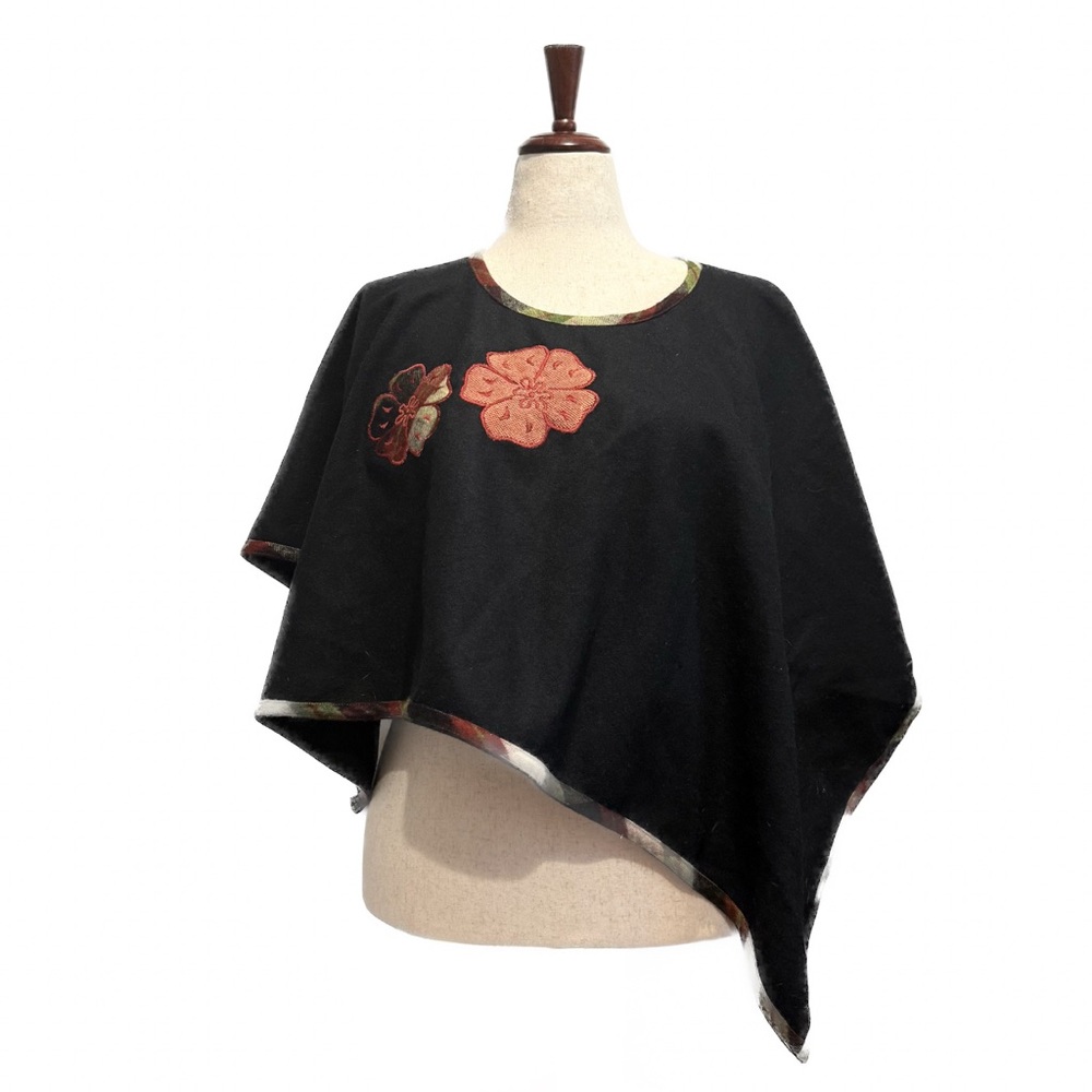 Wool Floral Poncho